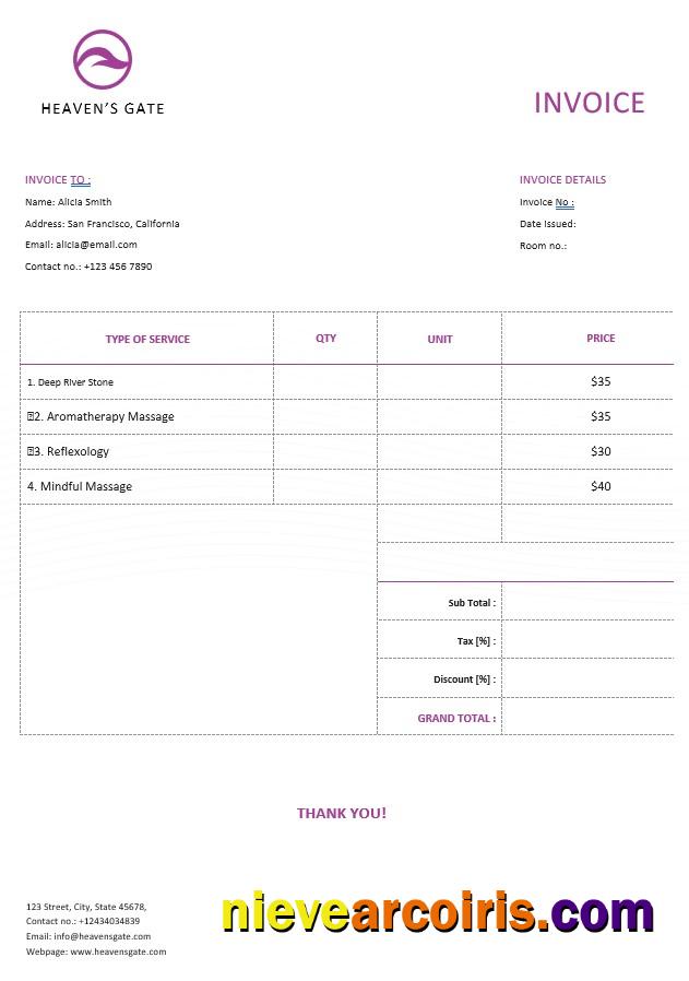 Free Massage Invoice